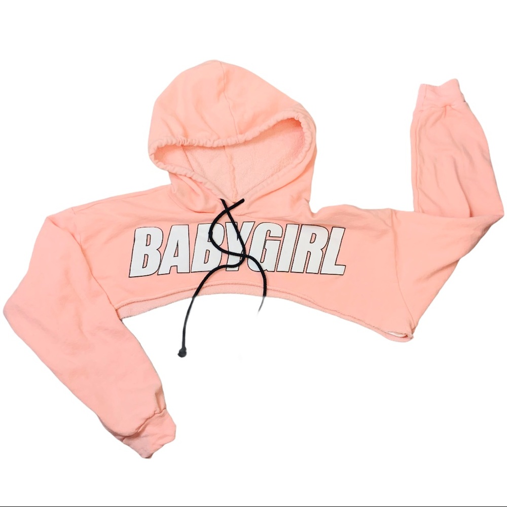 Babygirl pink cropped hoodie open-front sweatshirt